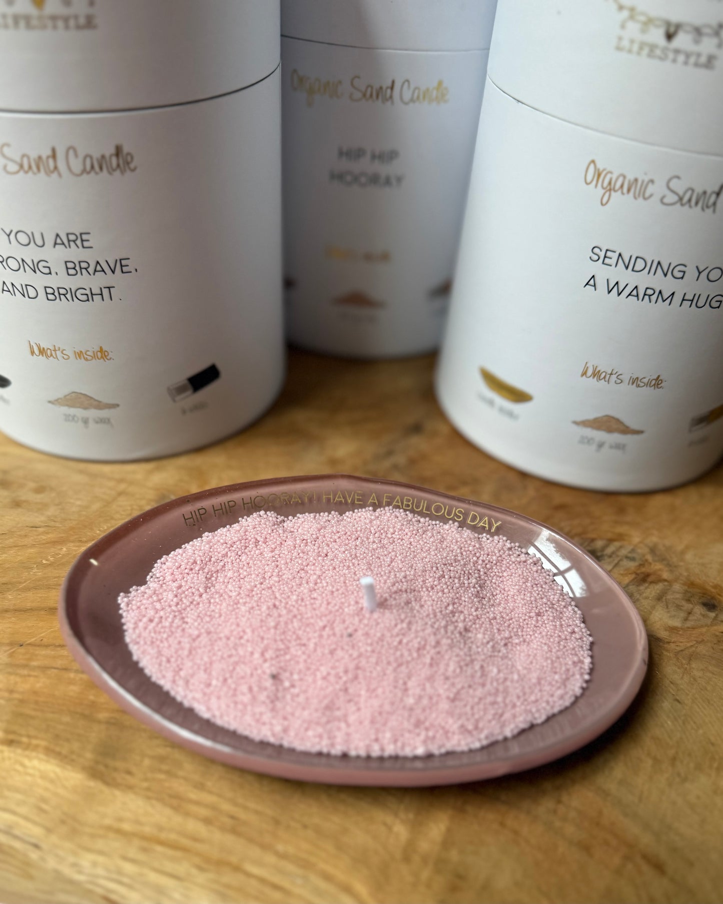 Organic Sand Candle ‘hip hip hooray’