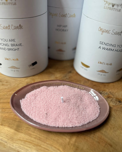 Organic Sand Candle ‘hip hip hooray’