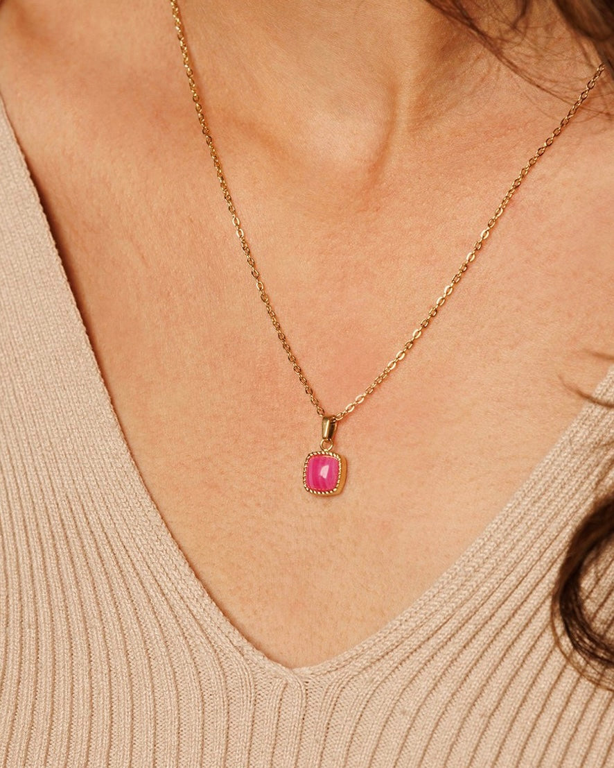 Roze Agaat ketting goud