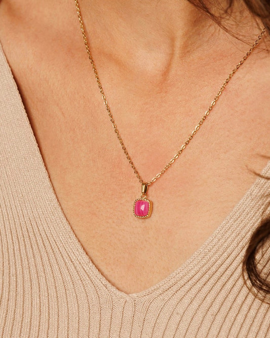 Roze Agaat ketting goud