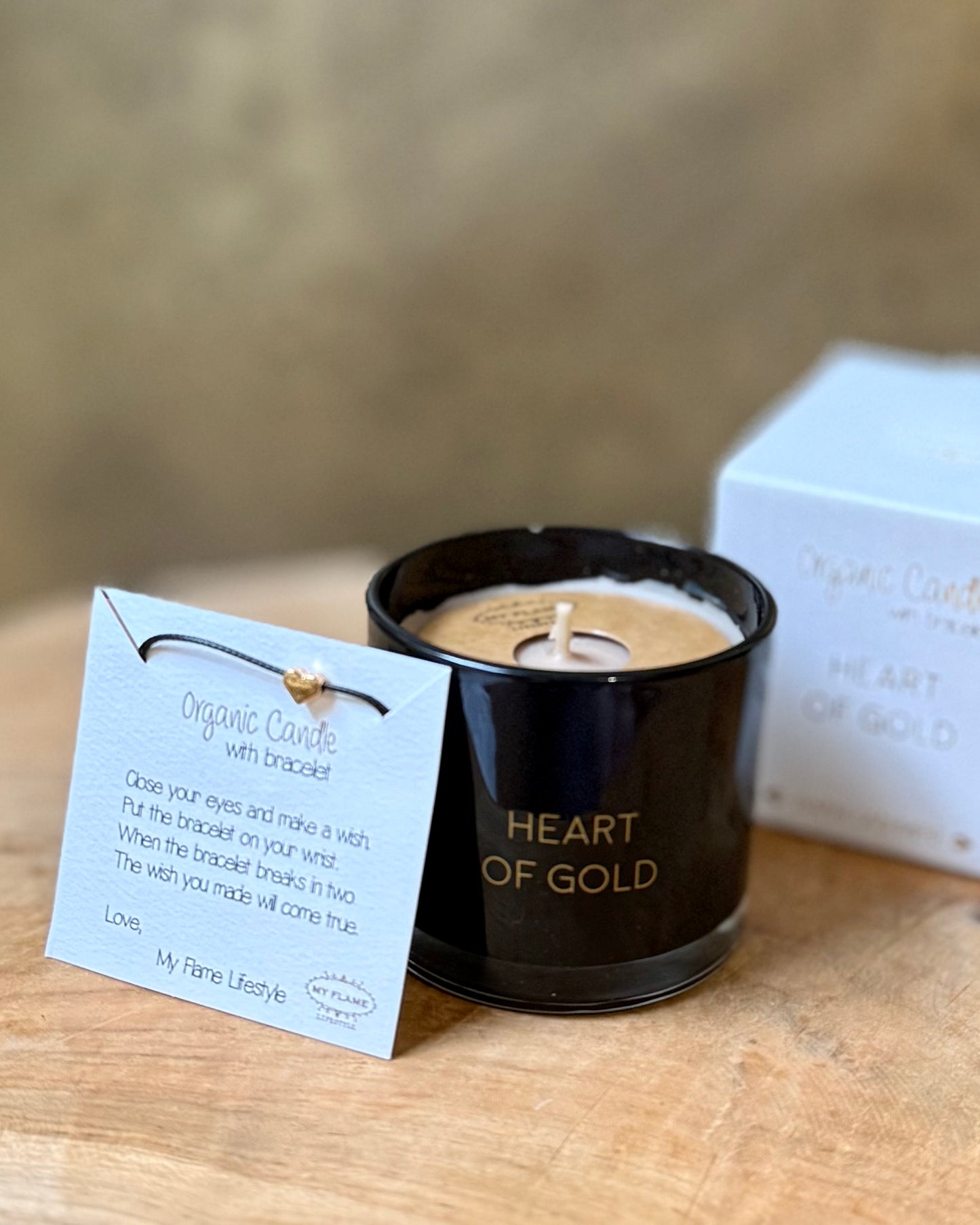 Geurkaars met wens-armband Heart of Gold