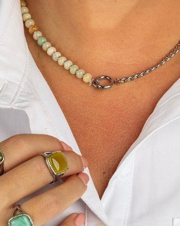 Amazoniet schakelketting zilver