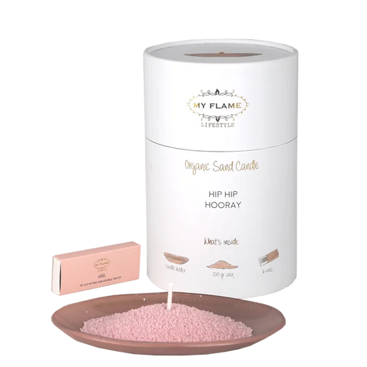 Organic Sand Candle ‘hip hip hooray’